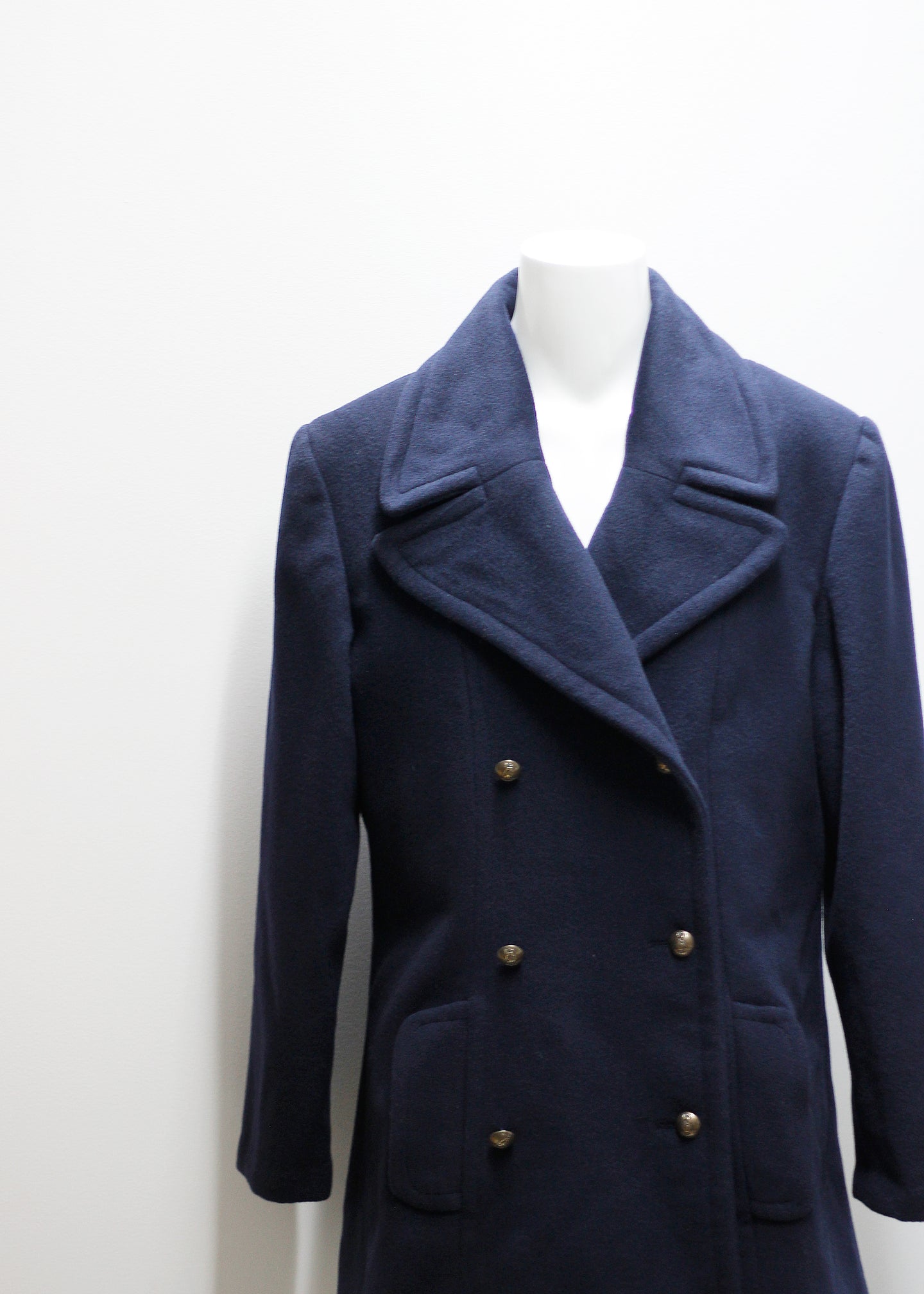 DOUBLE-BREASTED BLUE VINTAGE COAT, WOOL & CASHMERE