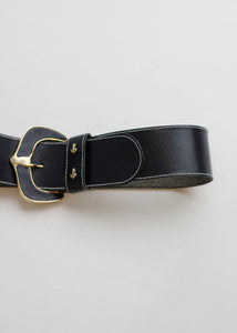 DARK BLUE LEATHER BELT WITH CONTRAST STITCHING