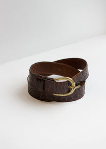BROWN CROCODILE SKIN LEATHER BELT