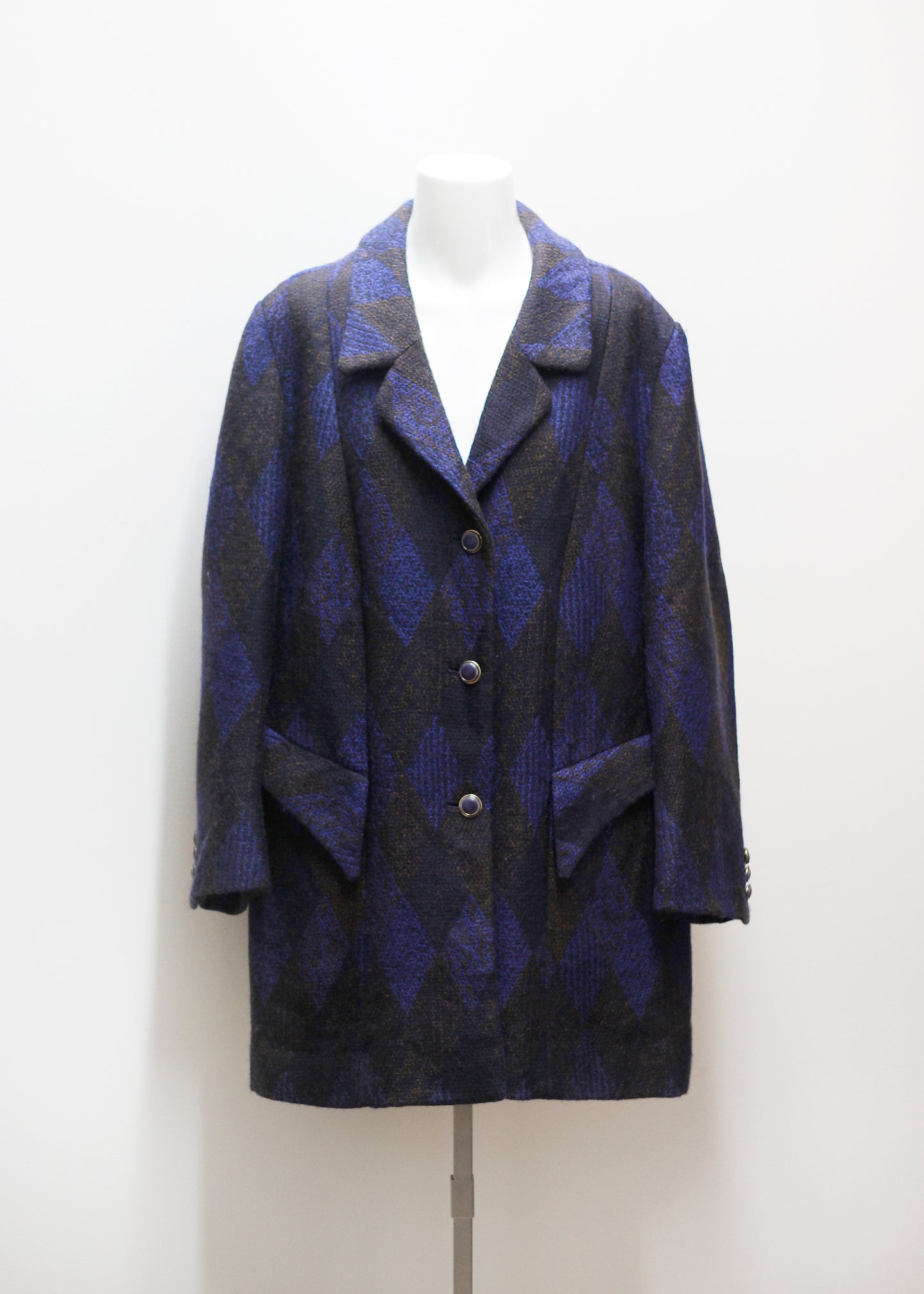 DIAMOND PATTERN VINTAGE COAT, WOOL