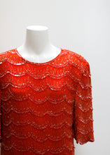 Load image into Gallery viewer, RED VINTAGE SEQUIN TOP, SILK
